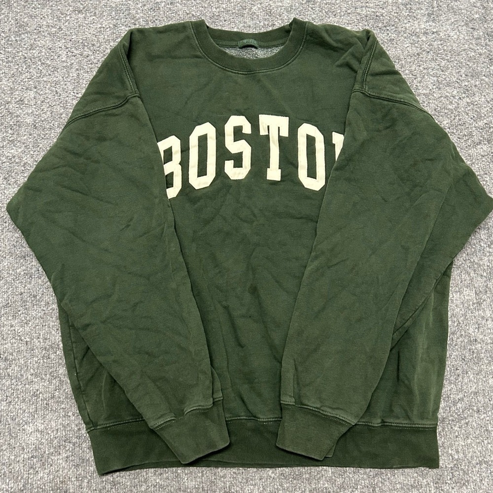 John Galt Sweatshirt Womens OS Green Boston Graphic Oversized Crewneck Pullover